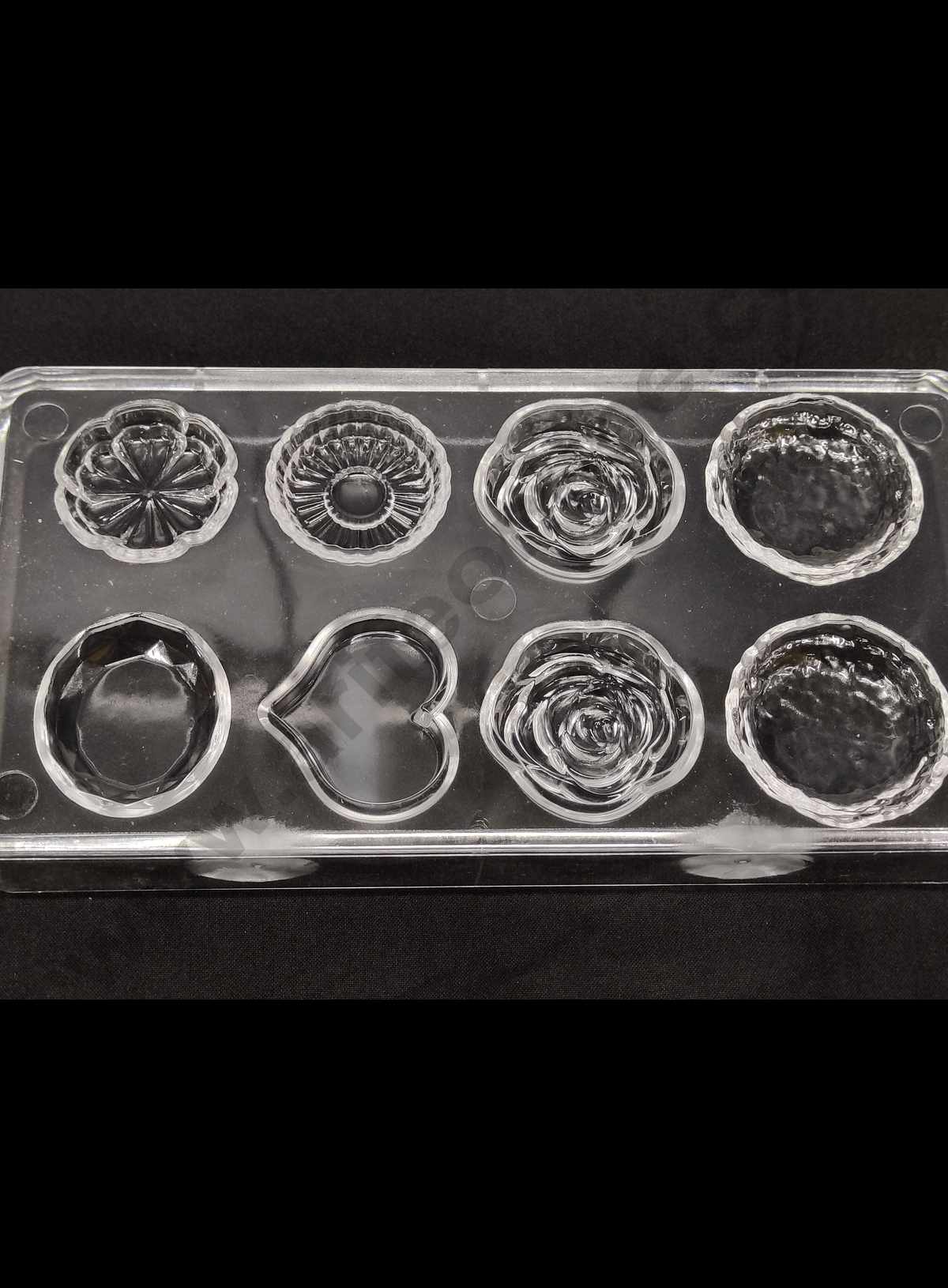 Cake Decor 8 Cavity Heart Round Rose Mix Shape Small Polycarbonate Chocolate Mould