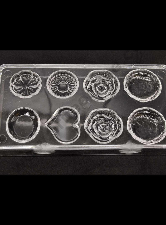 Cake Decor 8 Cavity Heart Round Rose Mix Shape Small Polycarbonate Chocolate Mould