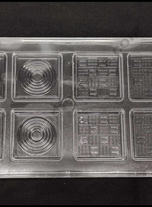 8 Cavity Square Circular Shape Shallow Small Polycarbonate Chocolate Mould (MOQ 12 PCS)