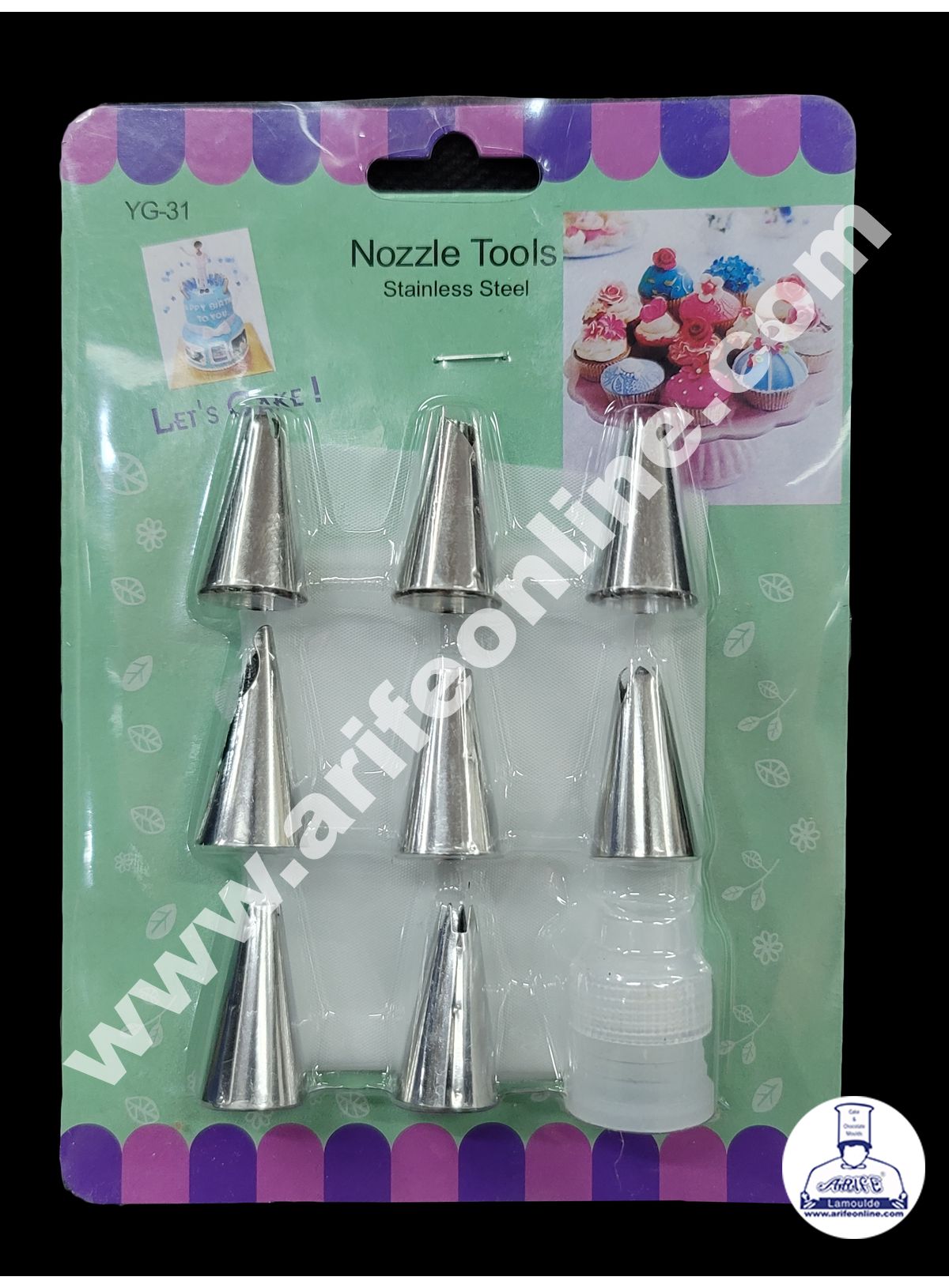 Cake Decor 8 Pcs Nozzle With 1 Coupler & 1 Piping Bag Set Pastry Tips Cupcake Cake Decorating Nozzle