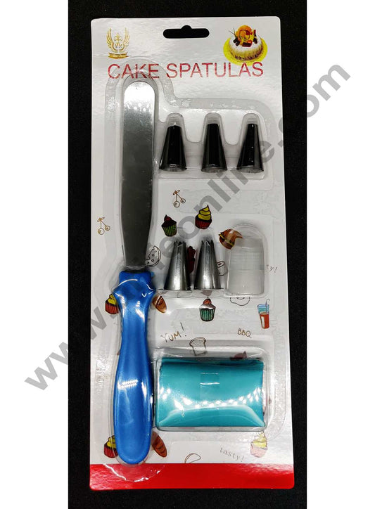 Cake Decor 8pc Set Of Palette Knife Nozzles Coupler with Silicon Piping Bag