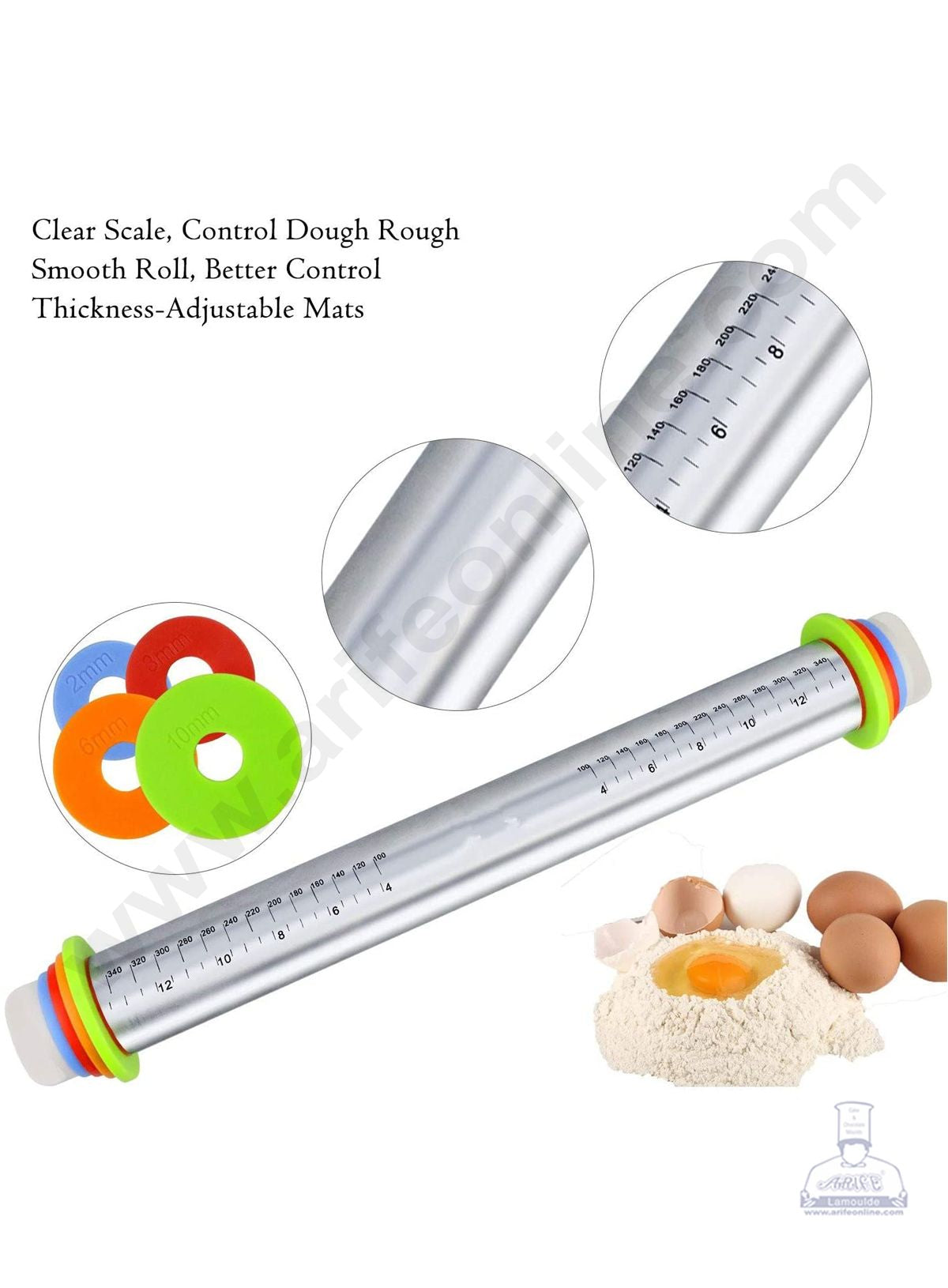 Cake Decor Adjustable Stainless Steel Rolling Pin