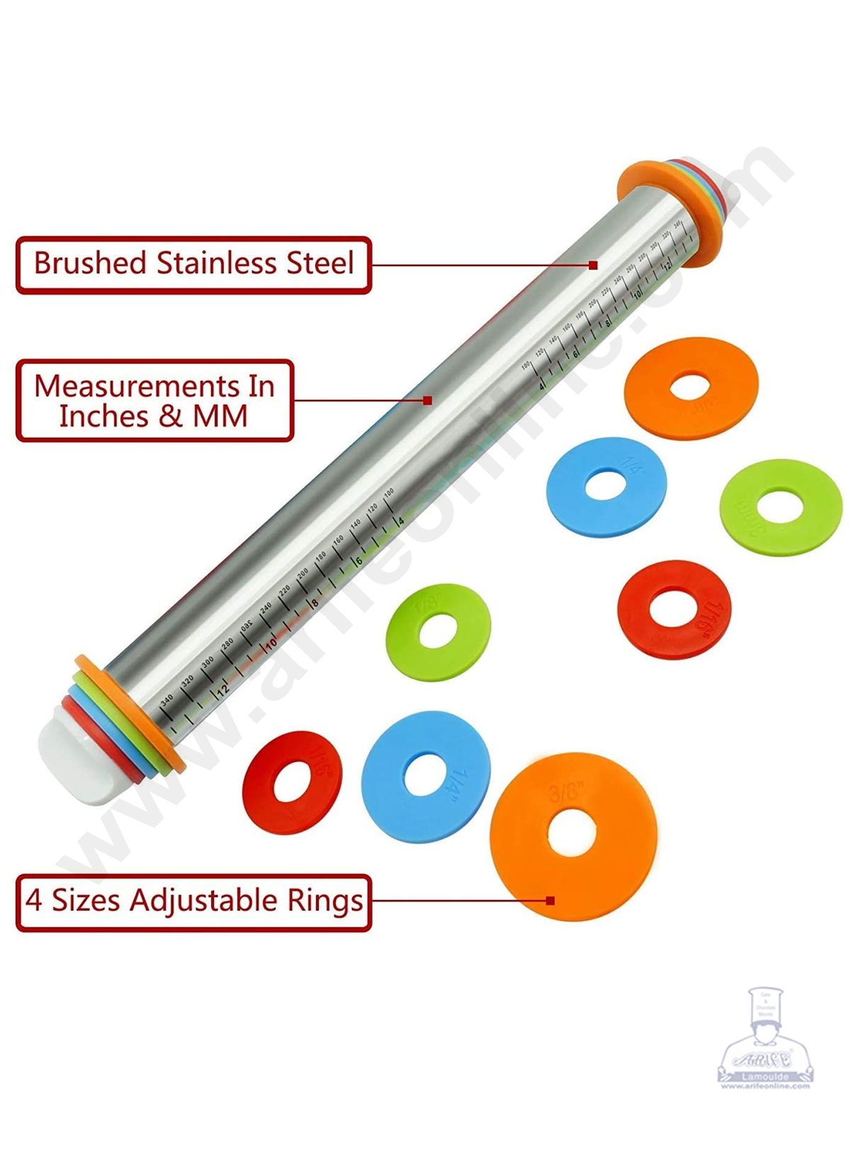 Cake Decor Adjustable Stainless Steel Rolling Pin