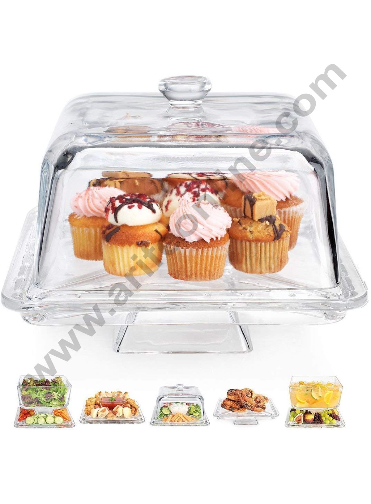 Amazing Cake Stand Multifunctional Cake and Salad Server with 5 Compartment Tray or Center Dip Bowl Square (MOQ 12 PCS)