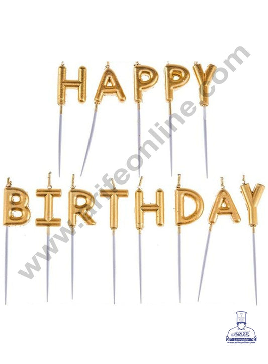 Cake Decor Happy Birthday Candle for Birthday Cake Decoration - Golden - Set of 13 Pc