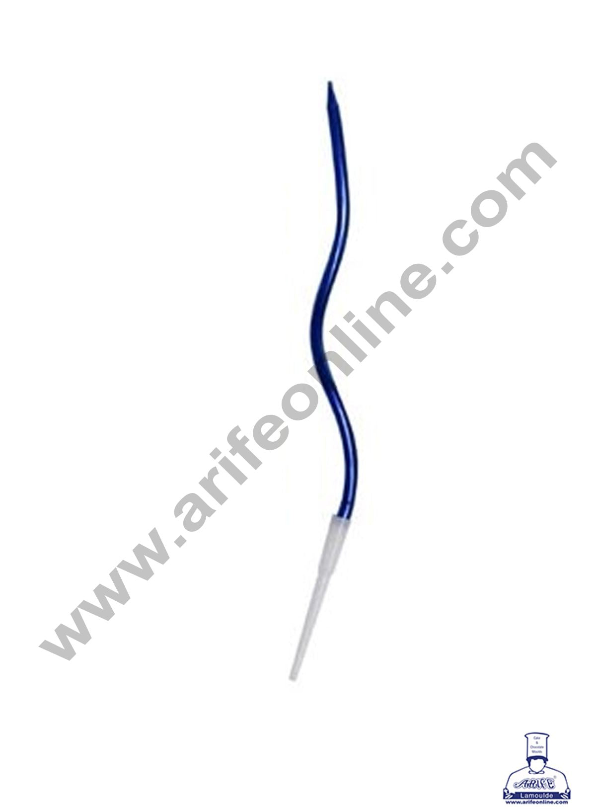 Cake Decor Metallic Long Twisty Candles with Stand for Party Decoration for Cake and Cupcake - Blue ( Set of 6 Pc )