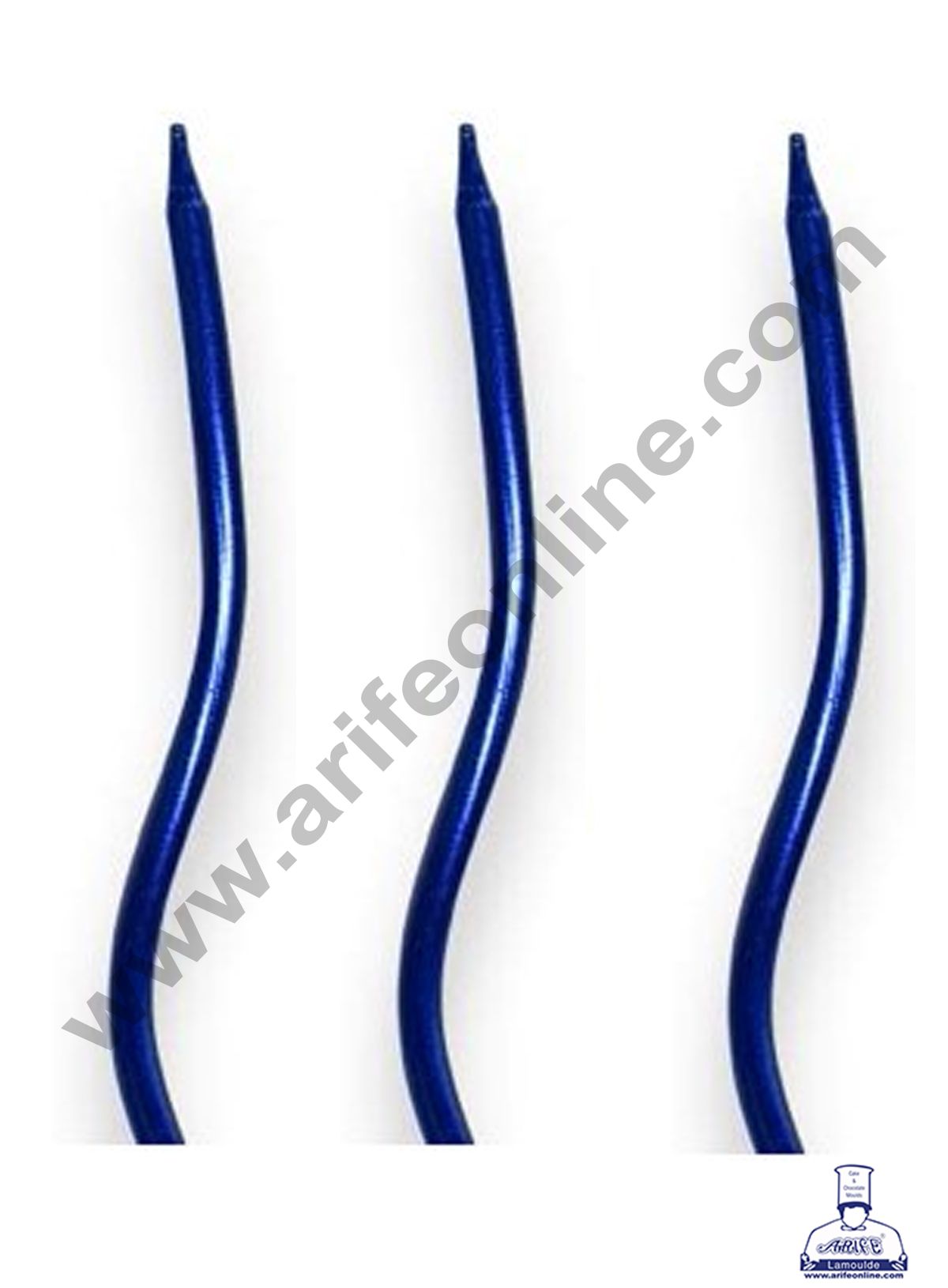 Cake Decor Metallic Long Twisty Candles with Stand for Party Decoration for Cake and Cupcake - Blue ( Set of 6 Pc )