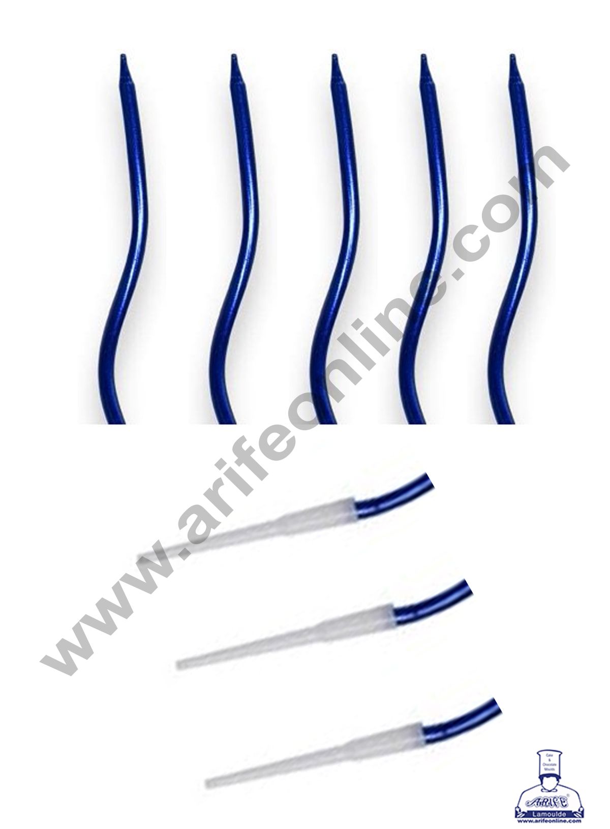 Cake Decor Metallic Long Twisty Candles with Stand for Party Decoration for Cake and Cupcake - Blue ( Set of 6 Pc )