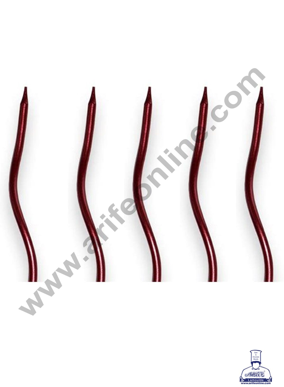 Cake Decor Metallic Long Twisty Candles with Stand for Party Decoration for Cake and Cupcake - Red ( Set of 6 Pc )