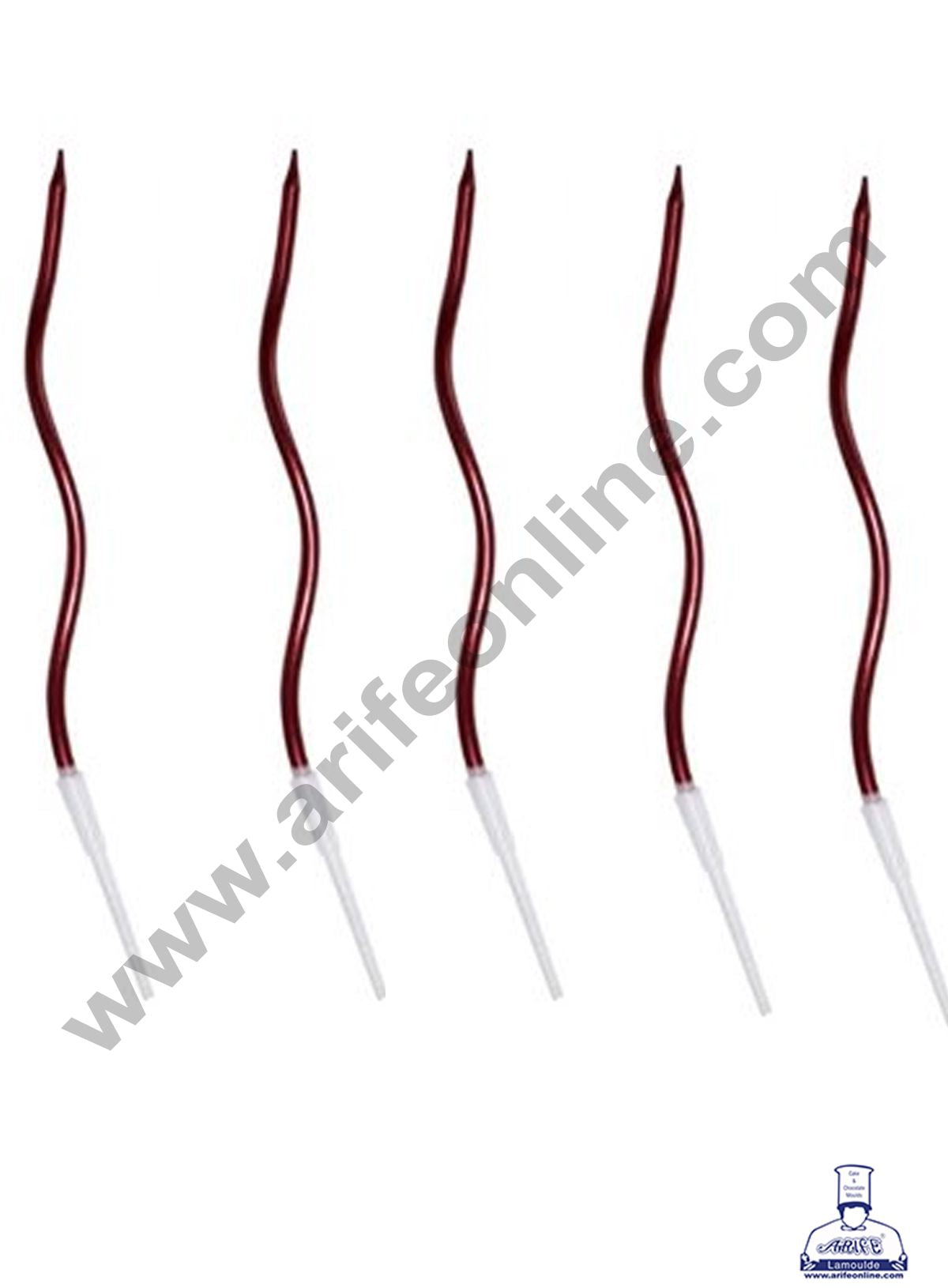 Cake Decor Metallic Long Twisty Candles with Stand for Party Decoration for Cake and Cupcake - Red ( Set of 6 Pc )