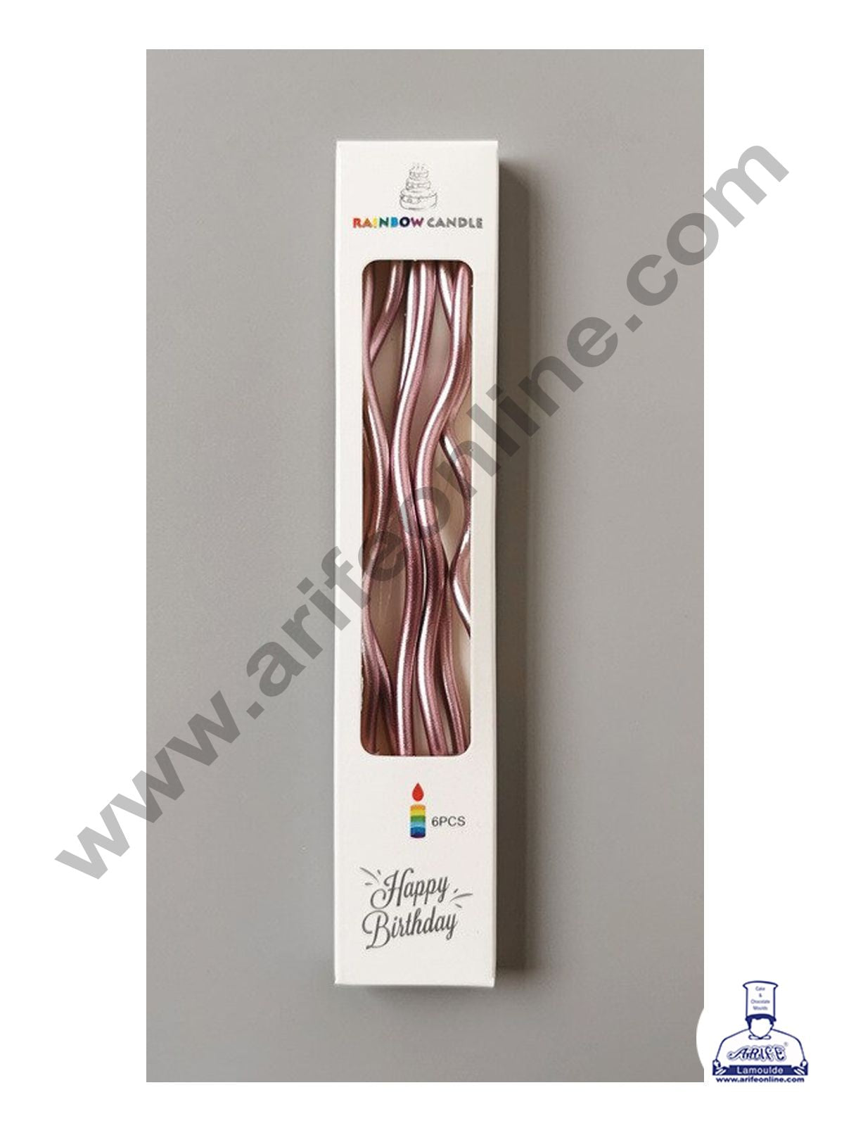 Cake Decor Metallic Long Twisty Candles with Stand for Party Decoration for Cake and Cupcake - Rose Gold ( Set of 6 Pc )