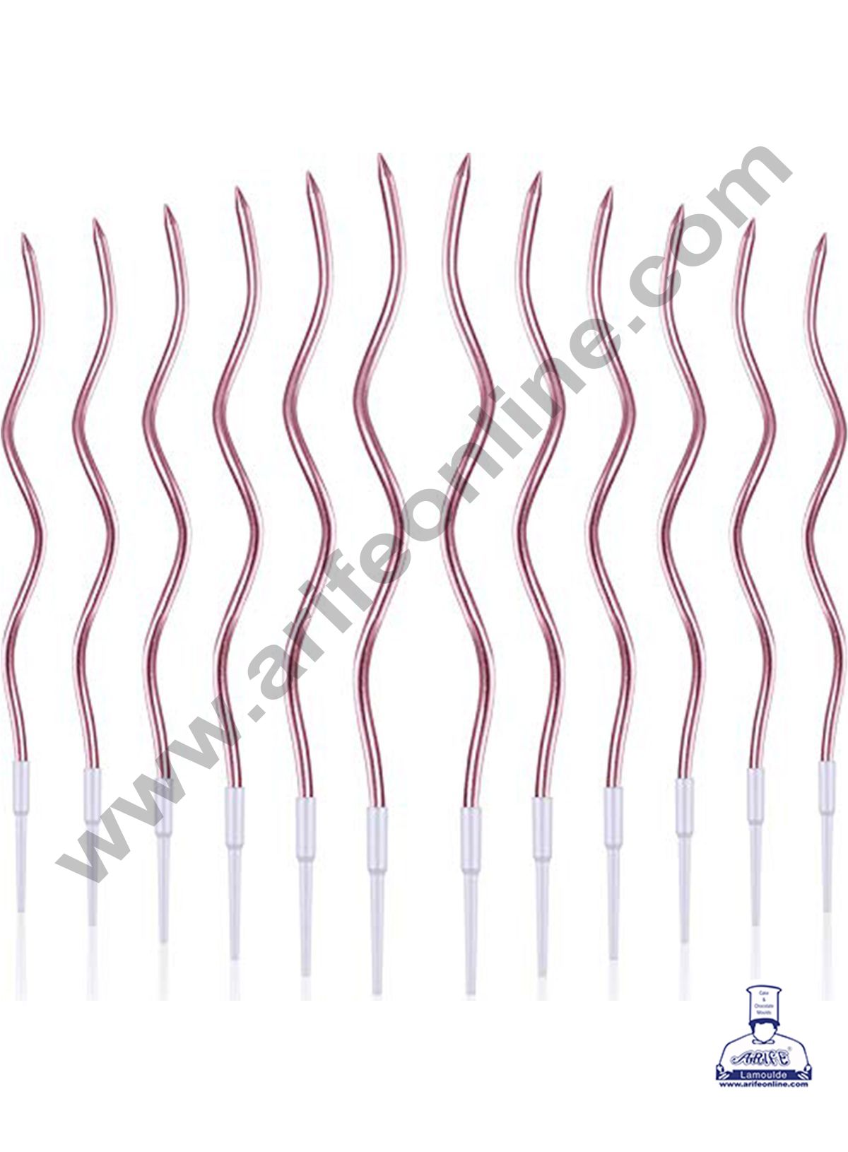 Cake Decor Metallic Long Twisty Candles with Stand for Party Decoration for Cake and Cupcake - Rose Gold ( Set of 6 Pc )