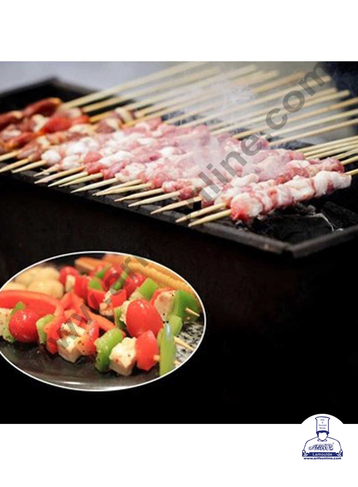 Cake Decor Natural Bamboo Wooden Skewers/BBQ Sticks for Kebab Chicken Paneer Tikka Fruits Salad for Barbecue and Grilling ( 10 inches )