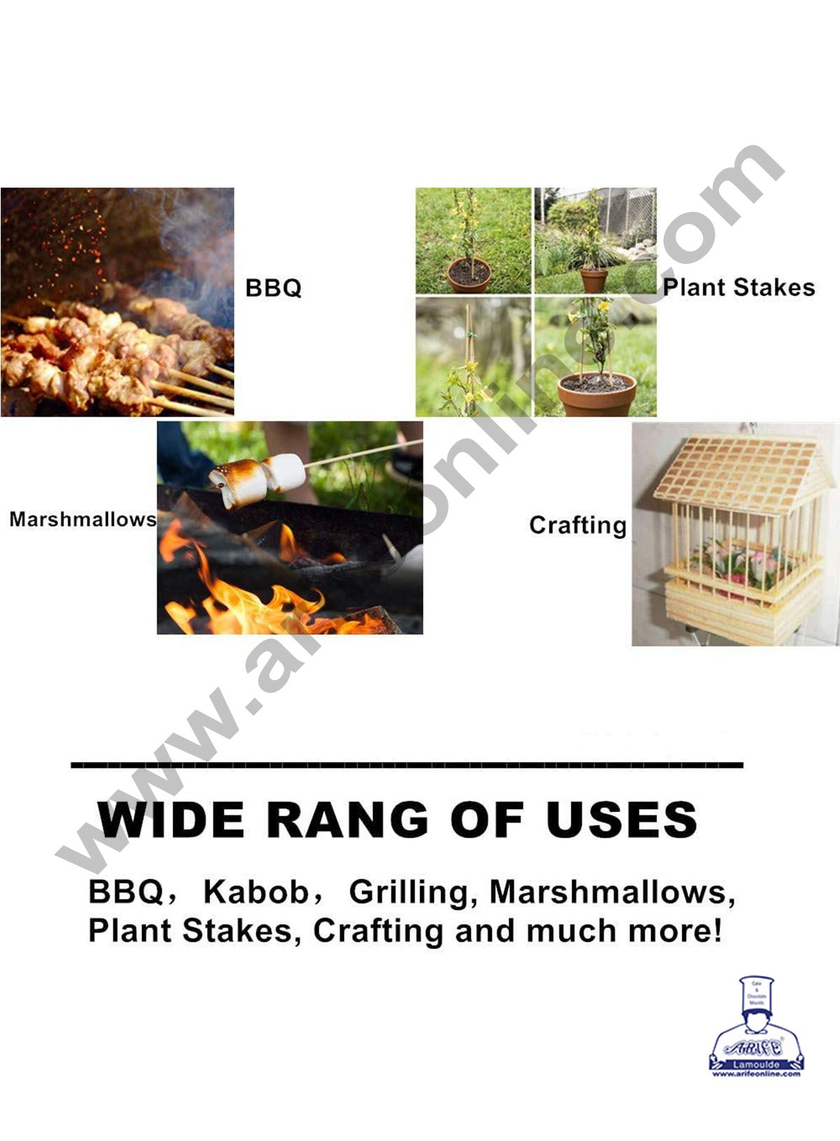 Cake Decor Natural Bamboo Wooden Skewers/BBQ Sticks for Kebab Chicken Paneer Tikka Fruits Salad for Barbecue and Grilling ( 10 inches )