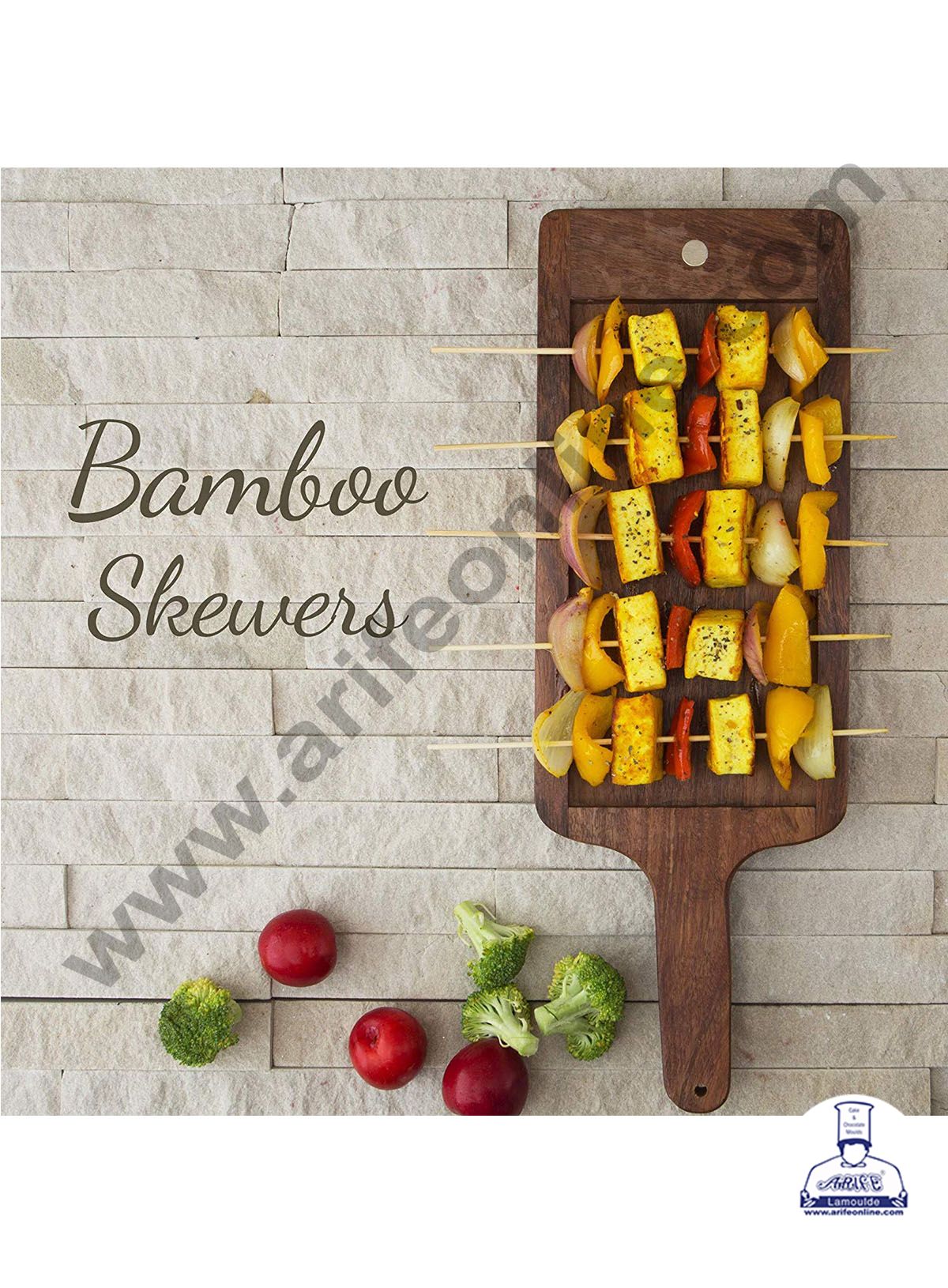 Cake Decor Natural Bamboo Wooden Skewers/BBQ Sticks for Kebab Chicken Paneer Tikka Fruits Salad for Barbecue and Grilling ( 10 inches )