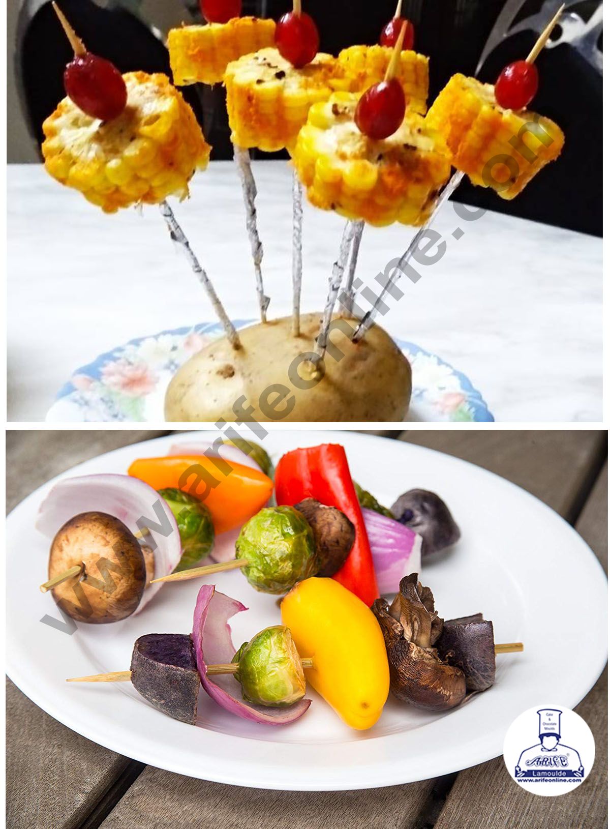 Cake Decor Natural Bamboo Wooden Skewers/BBQ Sticks for Kebab Chicken Paneer Tikka Fruits Salad for Barbecue and Grilling ( 10 inches )