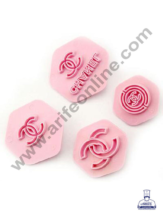 Cake Decor Plastic Chanel Logo Shape Embosser Fondant Quilt Biscuit Mold Cookie Cutter For Cupcake Decoration And Cake Decorating Tools(4 Pcs Set)