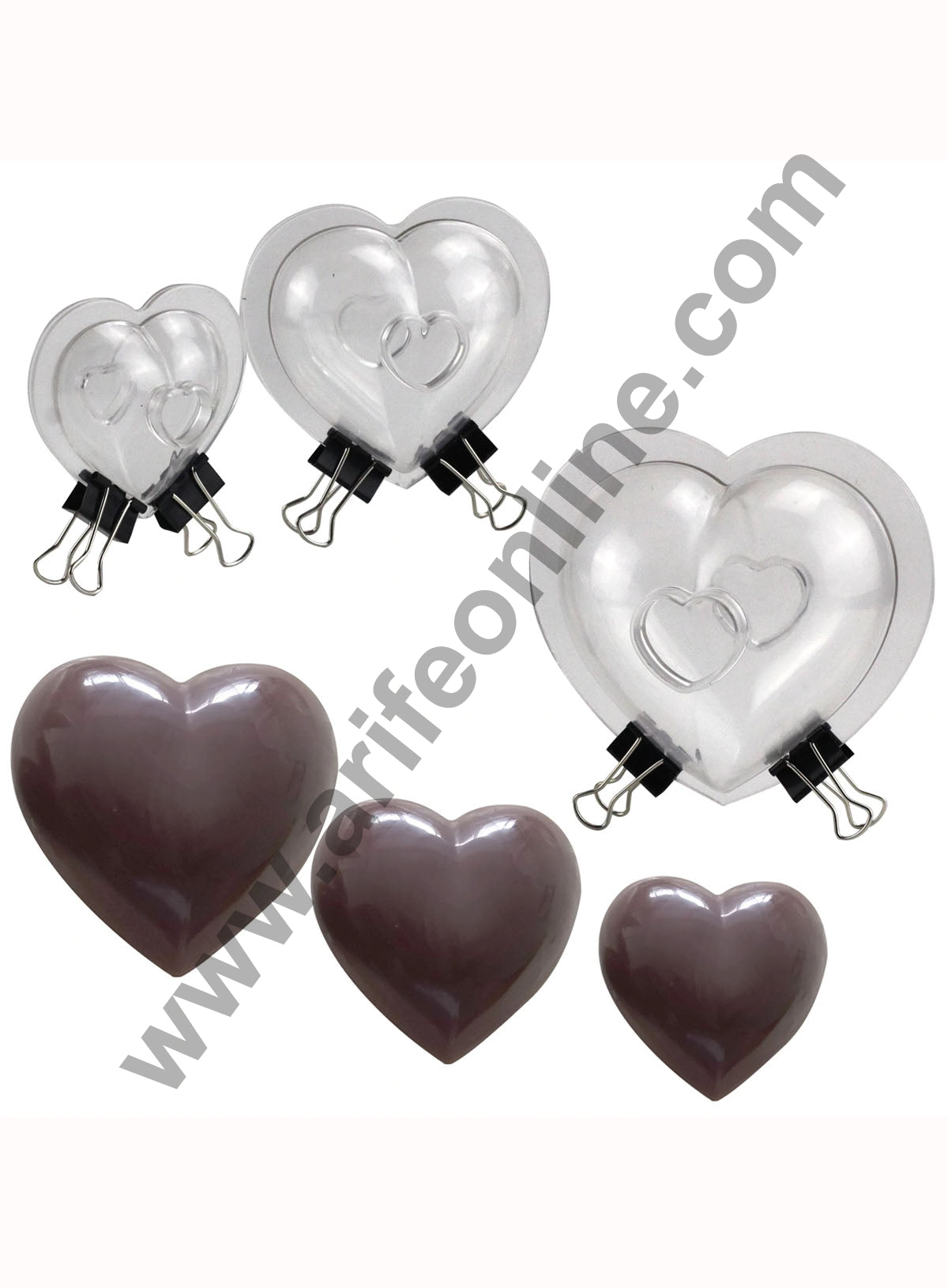 Cake Decor Polycarbonate 3D valentine Heart Shape Chocolate Mold Cake Decorating Chocolate Mould Tools ( 3 Different Sizes)