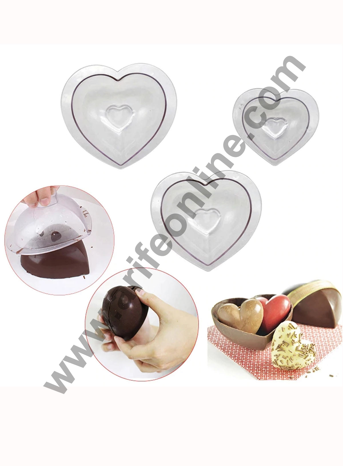 Cake Decor Polycarbonate 3D valentine Heart Shape Chocolate Mold Cake Decorating Chocolate Mould Tools ( 3 Different Sizes)