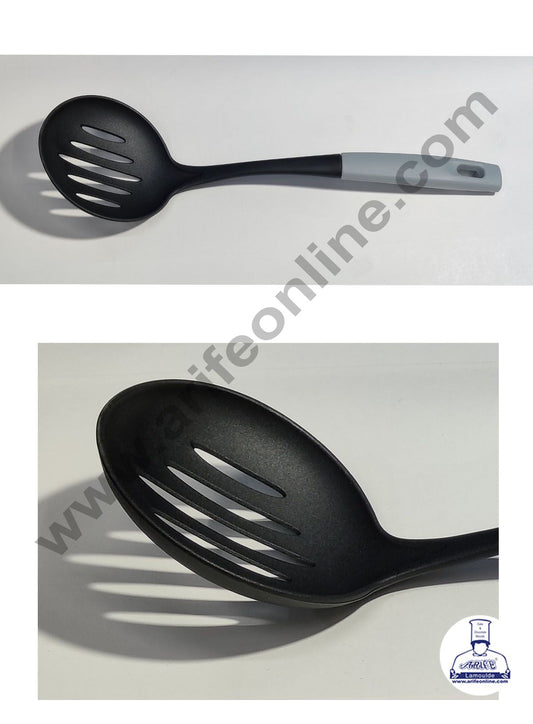 Cake Decor Nylon Slotted Food Spoon With Multi Colour Handle