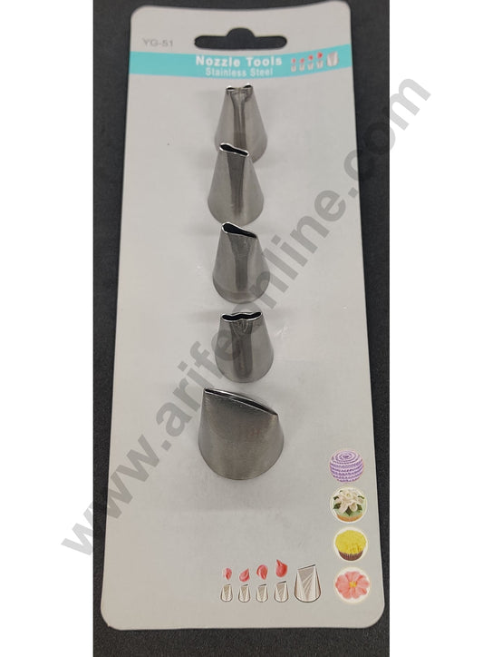 Cake Decor Stainless Steel 5Pcs/Set Rose Shape Nozzle For Icing,Tips Piping Nozzle For Cake Decorating Tools (SBYG-51)