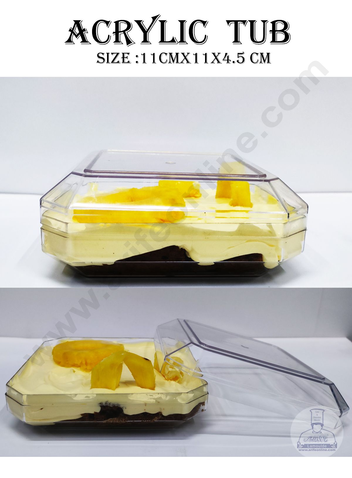 Cake Decor Transparent Acrylic Dessert Octa Tub With Lid (Pack of 10)