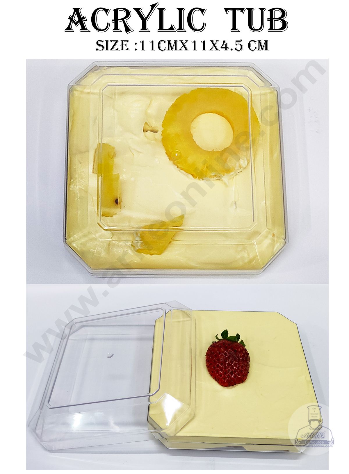 Cake Decor Transparent Acrylic Dessert Octa Tub With Lid (Pack of 10)