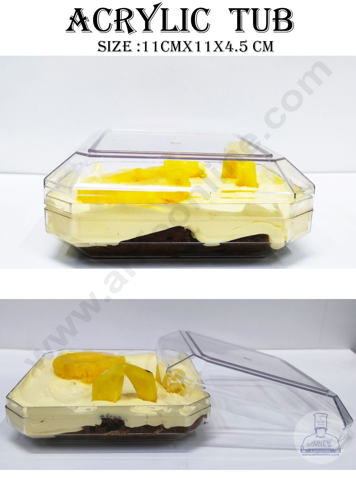 Cake Decor Transparent Acrylic Dessert Octa Tub With Lid (Pack of 10)