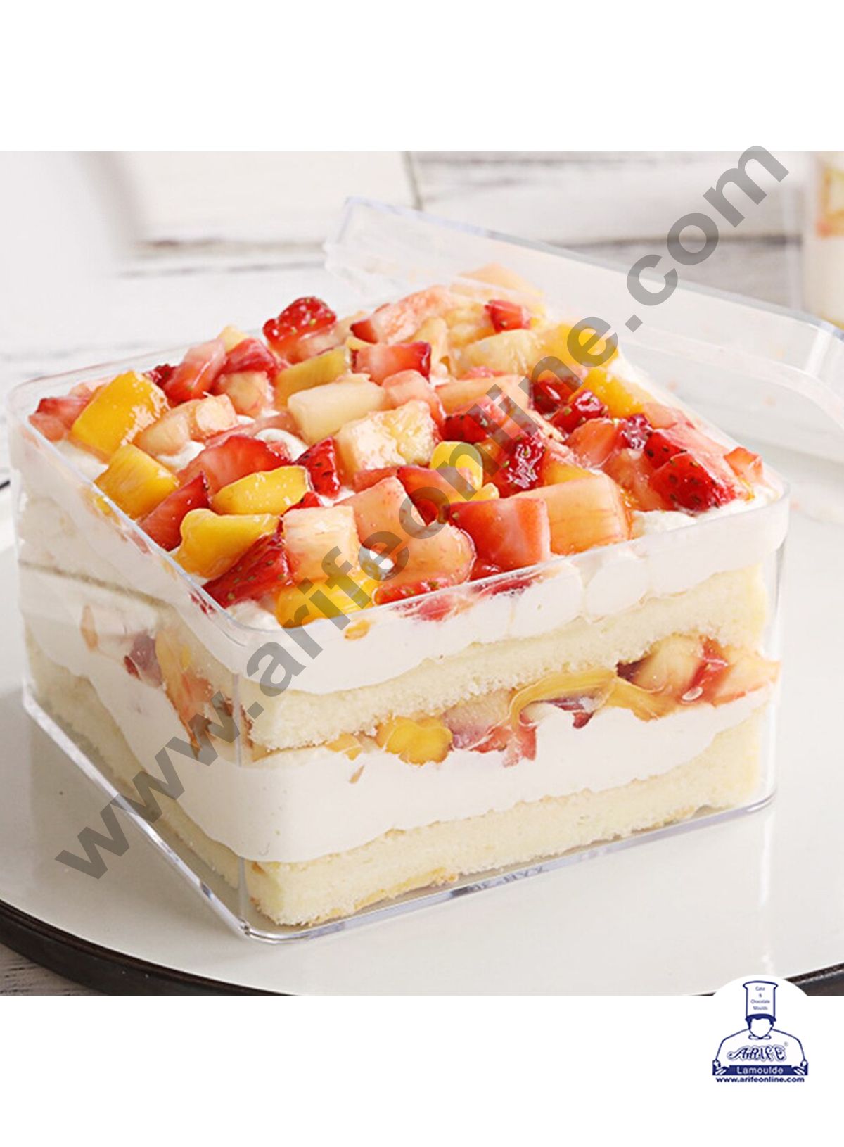 Cake Decor Transparent Acrylic Dessert Tub With Lid ( Pack of 10 )