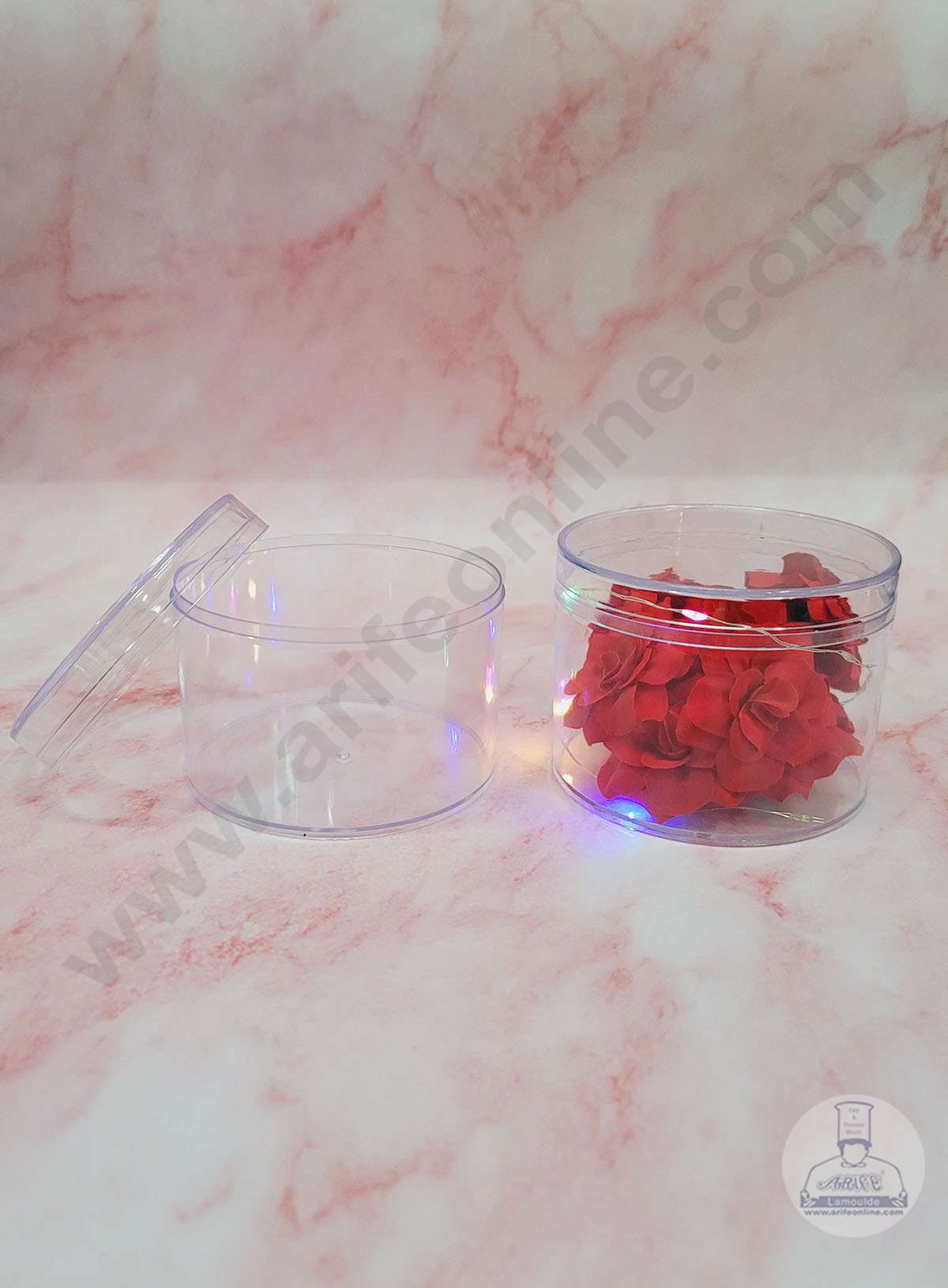 Cake Decor™ Transparent Acrylic Dessert Cylindrical Tub With Lid (Pack of 10)