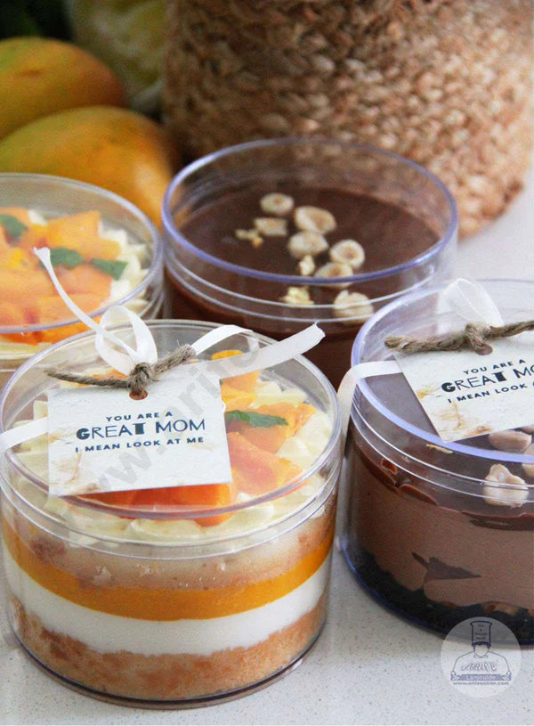 Transparent Acrylic Dessert Cylindrical Tub With Lid 2.5x 3.5 SB-Desserttub-Cylindrical-1 350ML  (MOQ 500 PCS)  (RF)