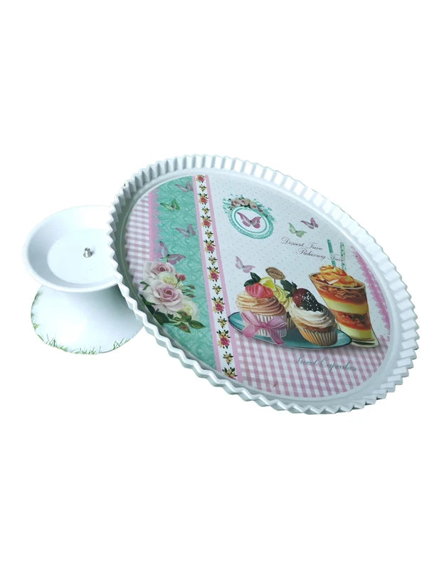 1 Pcs Round Acrylic Butterfly Print Cake Stand (SBCS-750138-D-3) (MOQ 12 PCS)