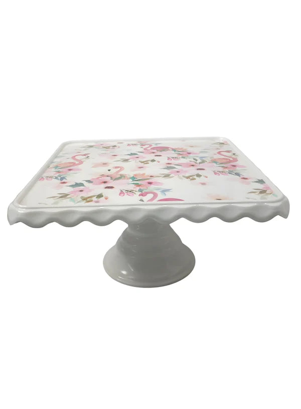 1 Pcs Square Acrylic Flamingo Print Cake Stand (SBCS-6896) (MOQ 12 PCS)