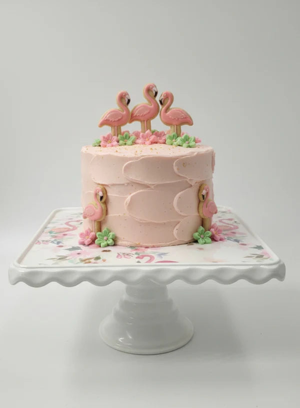 1 Pcs Square Acrylic Flamingo Print Cake Stand (SBCS-6896) (MOQ 12 PCS)
