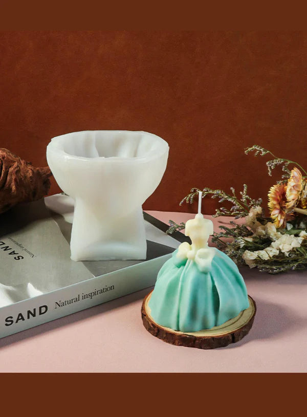 3D Wedding Dress With Bow Silicone Candle Mould | Bridal Princess Dress Mould | SB-SCM-DYF7134 (MOQ 12 PCS) (RRD)