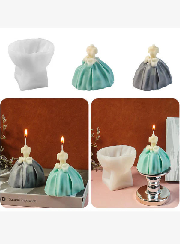 3D Wedding Dress With Bow Silicone Candle Mould | Bridal Princess Dress Mould | SB-SCM-DYF7134 (MOQ 12 PCS) (RRD)