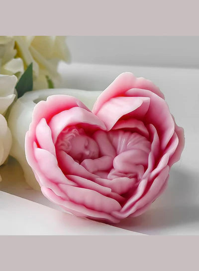 3D Floral Baby Heart Silicone Candle Mould | Soap, Wax Mould | SB-SCM-DYF7645  (MOQ 12 PCS) (AED)