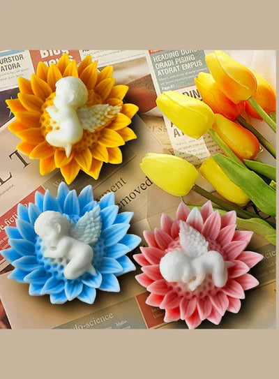 3D SunFlower Sleeping Baby Angel Silicone Candle Mould | Soap, Wax Mould | SB-SCM-DYF7648 (MOQ 12 PCS) (AED)