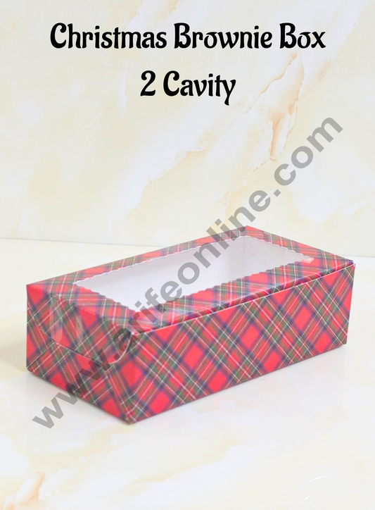 2 Cavity Brownie Boxes with Clear Window Christmas Theme - Red & Blue | Brownie Carriers - 10 Pcs Pack  (MOQ 12 PACK)