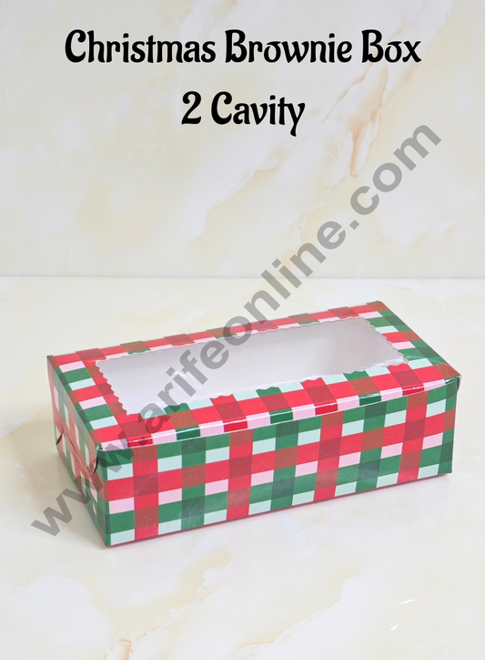 2 Cavity Brownie Boxes with Clear Window Christmas Theme - Red & Green| Brownie Carriers - 10 Pcs Pack  (MOQ 12 PACK)