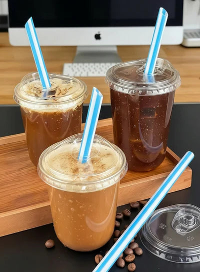 Flat Bottom Clear Plastic Glass with Sipper Lid (350ML)  Disposable Cups for Milkshakes & Coffee (SBPG-003) (MOQ 100 PCS) (F.75)