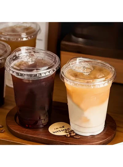 Flat Bottom Clear Plastic Glass with Sipper Lid (350ML)  Disposable Cups for Milkshakes & Coffee (SBPG-003) (MOQ 100 PCS) (F.75)