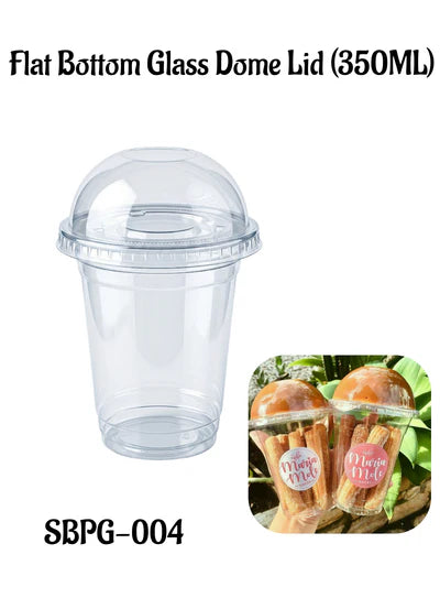 Flat Bottom Clear Plastic Glass with Dome Lid (350ML) Disposable Churros Cups (SBPG-004)  (MOQ 100 PCS) (E.25)