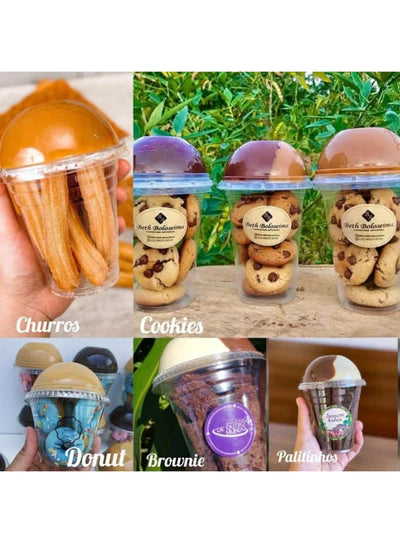 Flat Bottom Clear Plastic Glass with Dome Lid (350ML) Disposable Churros Cups (SBPG-004)  (MOQ 100 PCS) (E.25)