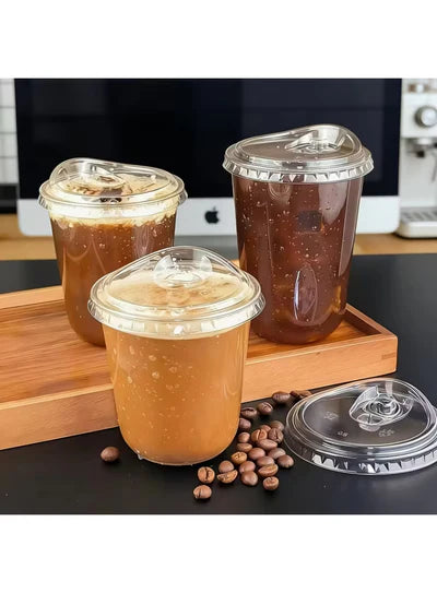 U Shape Clear Plastic Glass with Sipper Lid (350ML) Disposable Cups for Milkshakes & Coffee (SBPG-001) (MOQ 100 PCS)  (E.25)