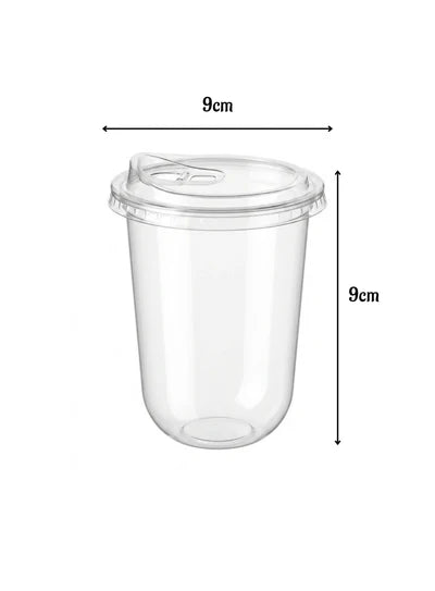 U Shape Clear Plastic Glass with Sipper Lid (350ML) Disposable Cups for Milkshakes & Coffee (SBPG-001) (MOQ 100 PCS)  (E.25)