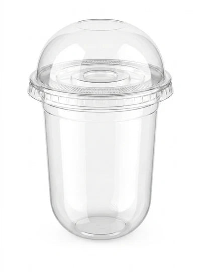 U Shape Clear Plastic Glass with Dome Lid (350ML) Disposable Churros Cups (SBPG-002) (MOQ 100 PCS)  (E.75)