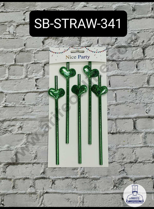 5pcs Green Heart Straw Topper For Cake Decoration( SB-STRAW-341-HGreen ) (MOQ 12 PCS)   (ID)