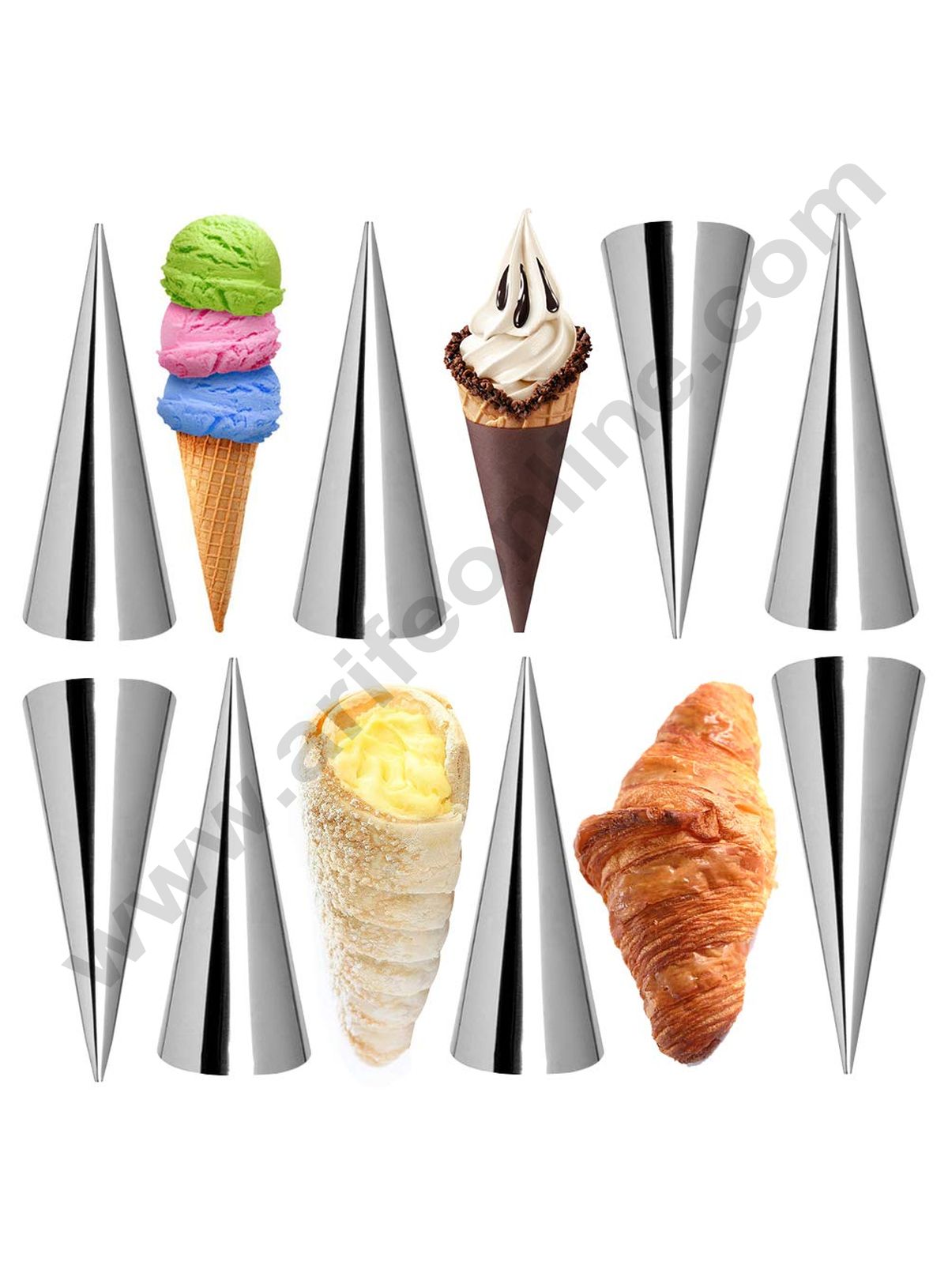 Cream Horn Molds Large Size Baking Cones Stainless Steel Conical Danish Pastry Croissant Cones Moulds (6 pcs) (ME)