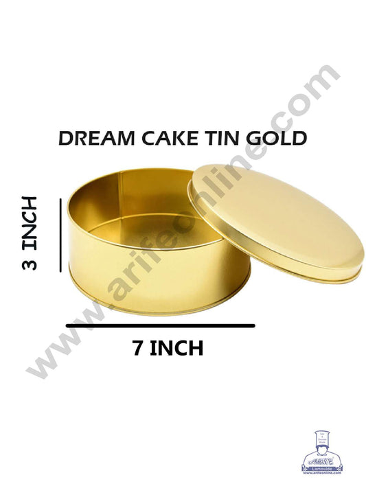 Big Dream Cake Tin Tortecake Cookie Cake Tin - Gold Color - 7 x 3 Inch (MOQ 1 BOX) (OE)